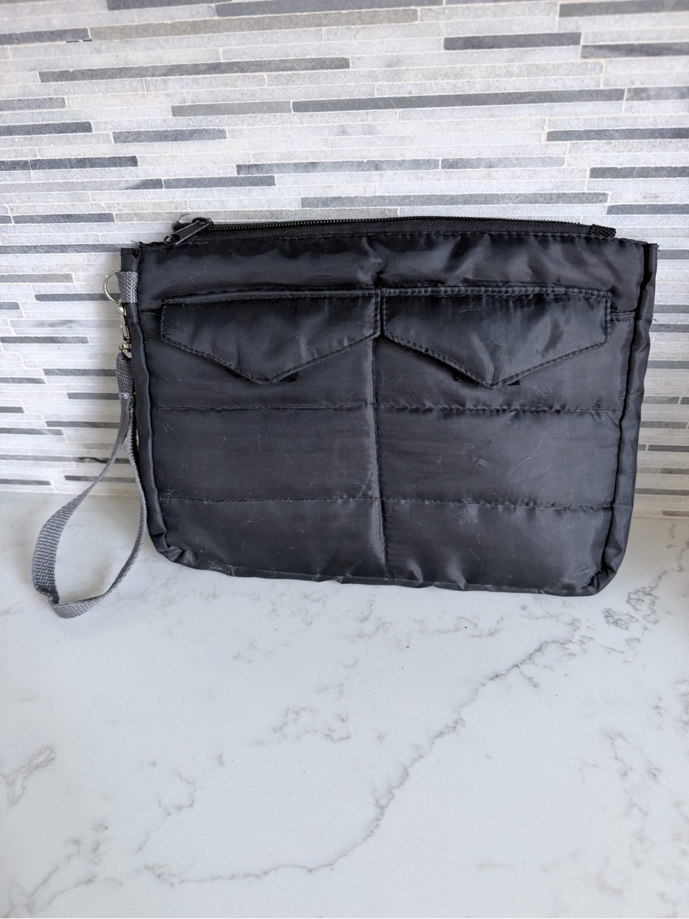 Vintage Black Quilted Wristlet Pouch